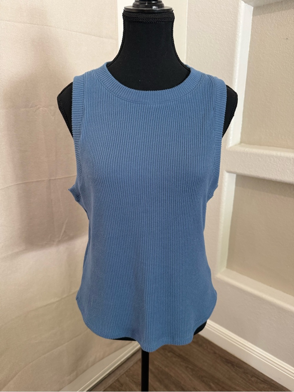 American Eagle Ribbed Knit Sleeveless Tank Top Blue XL Stretch Casual